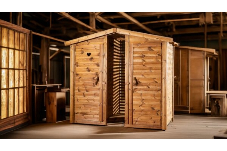 Heat-treated pine outdoor toilet cubicle - double