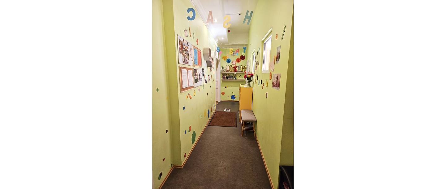 Colorful kindergarten hallway.