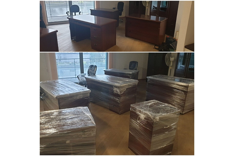 Biroja mēbeļu iepakošana transportēšanai