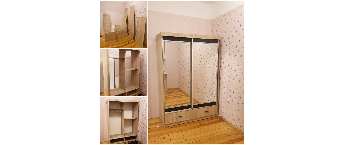 Furniture assembly and assembling