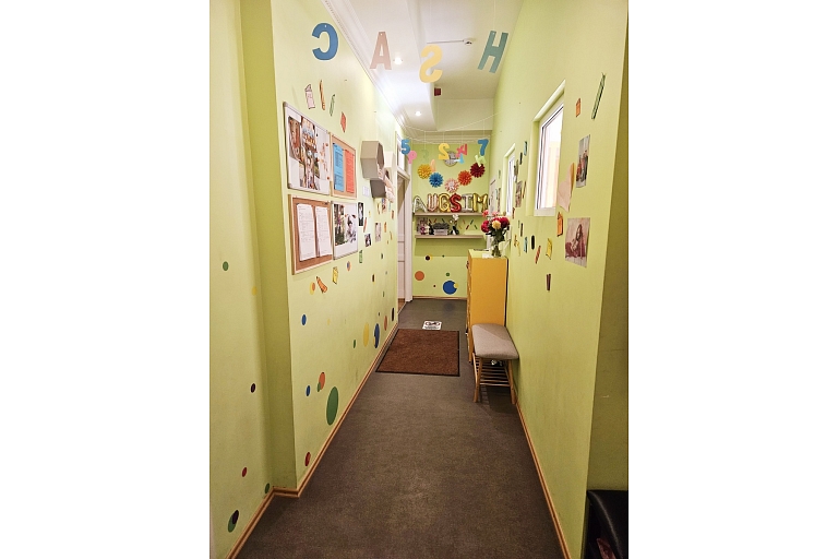 Colorful kindergarten hallway.
