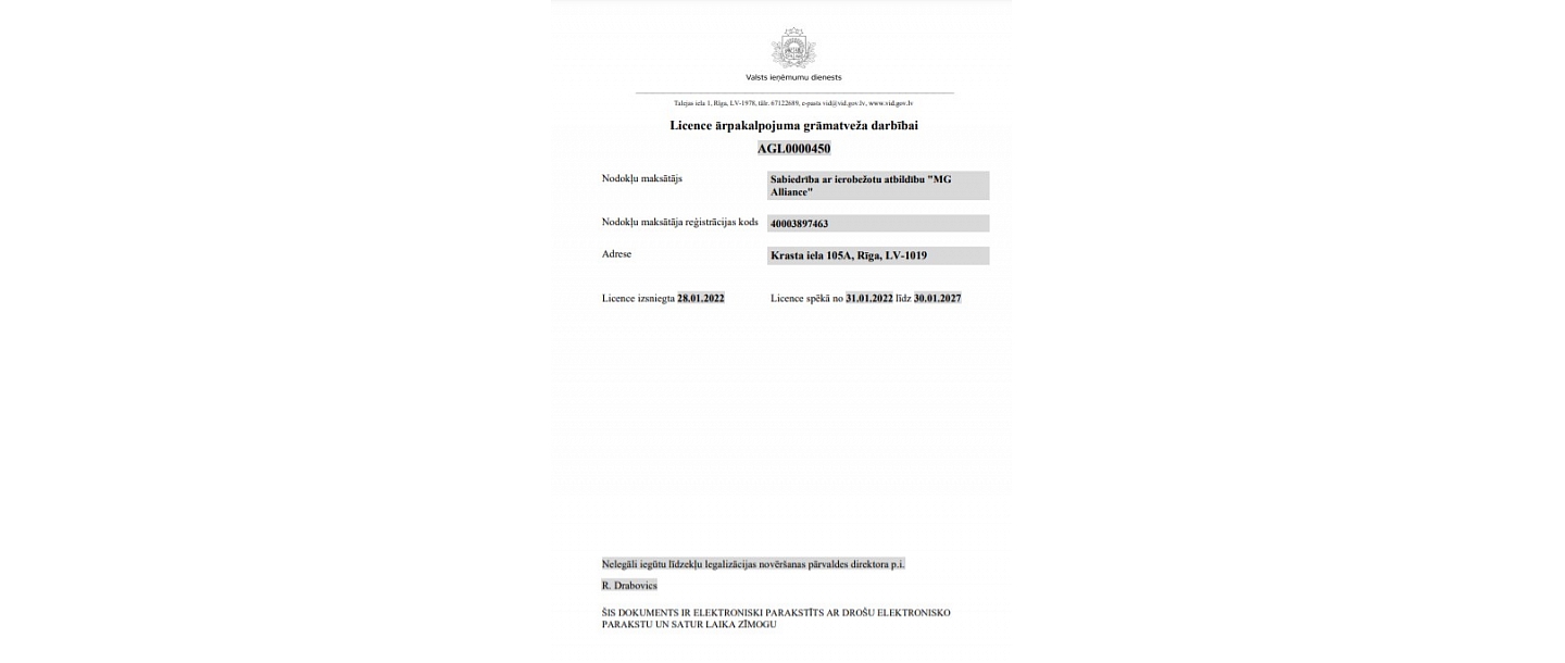 Licence ārpakalpojuma grāmatveža darbībai