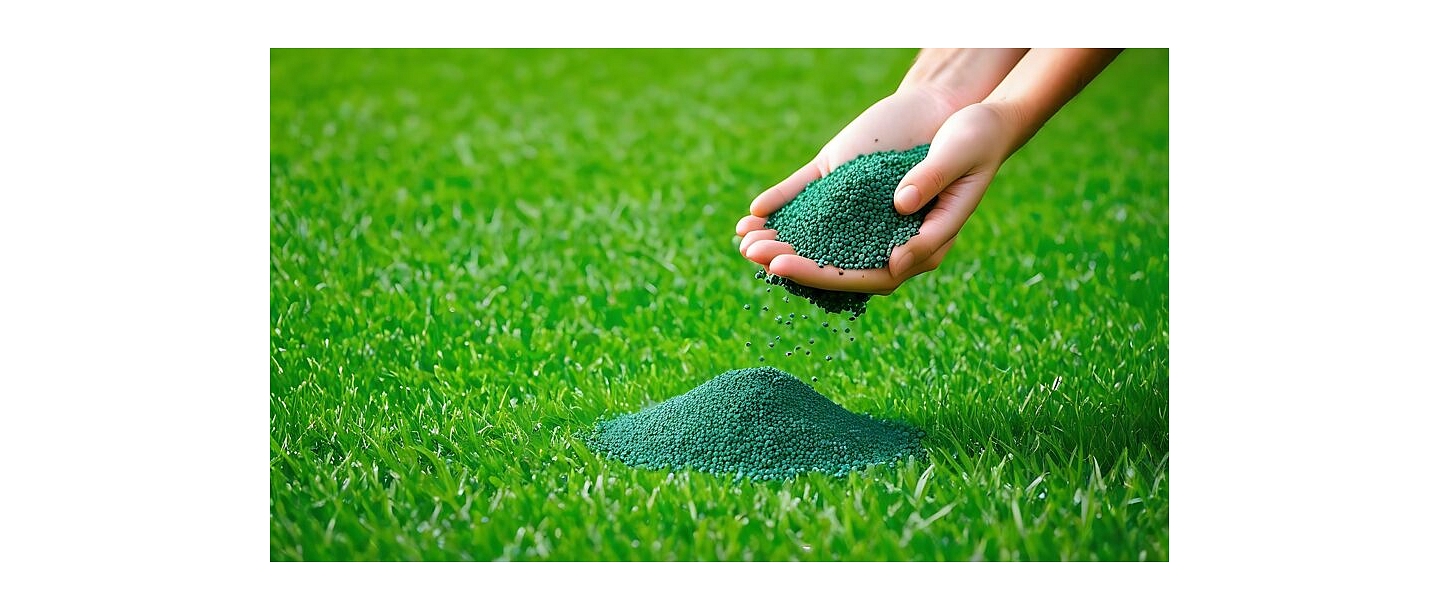 Zāles mēslošana ar granulu mēslojumu