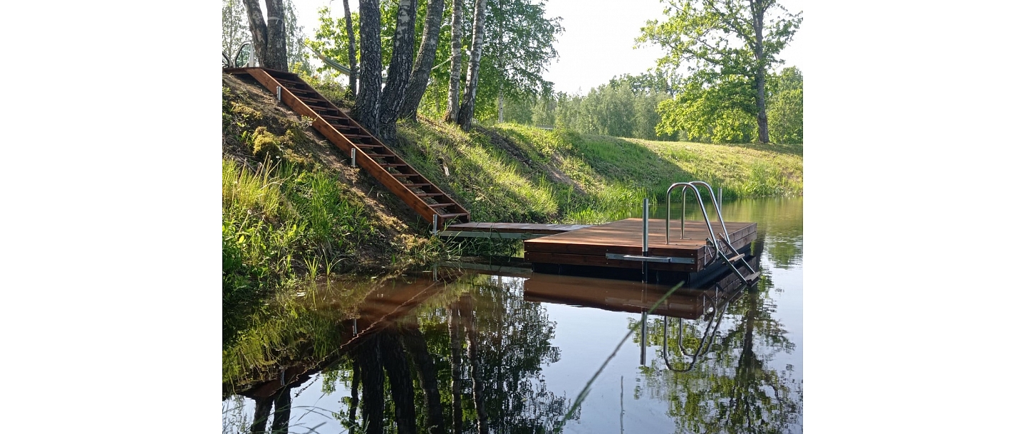 Floating rafts, houses, baths.