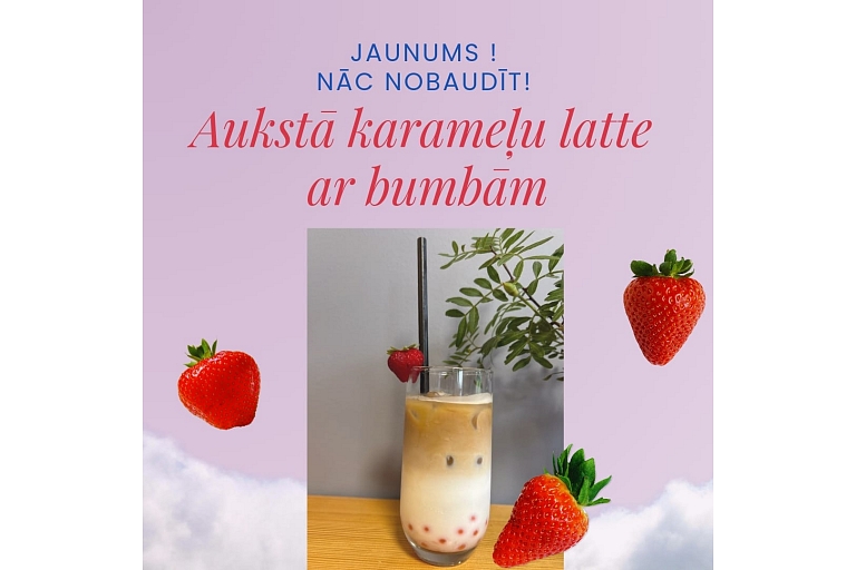 Aukstā karameļu latte ar bumbām