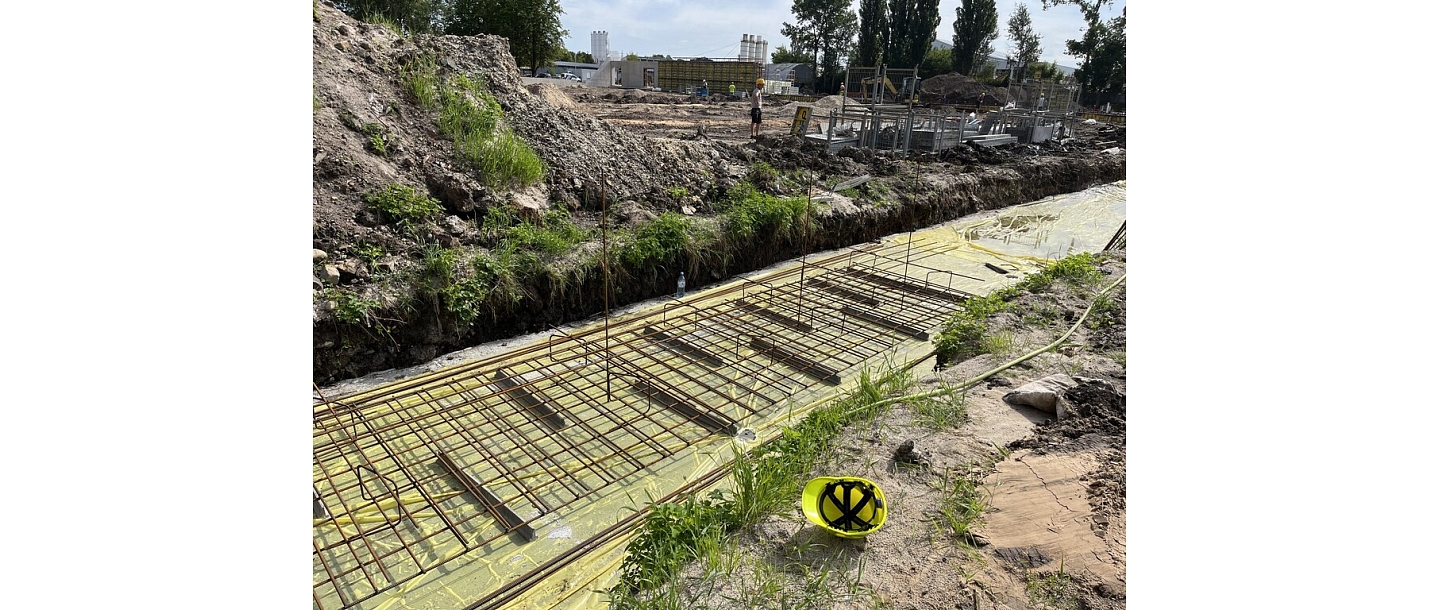 Foundation reinforcement and preparation works at a construction site
