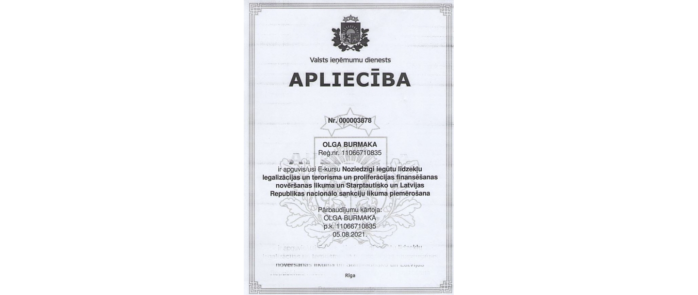 State Revenue Service certificate(  1)