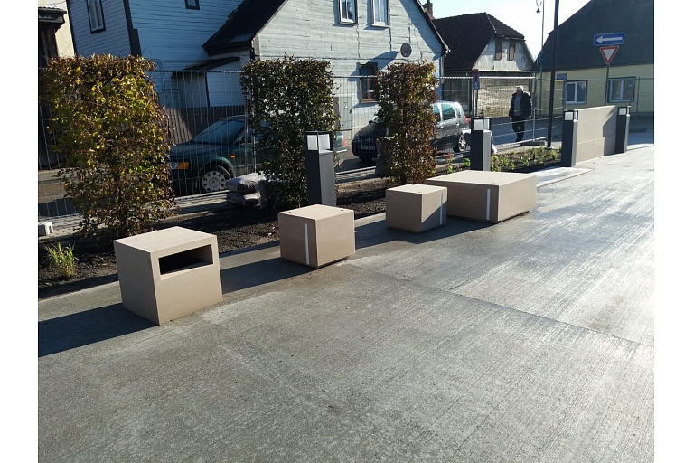 Benches and garden elements.