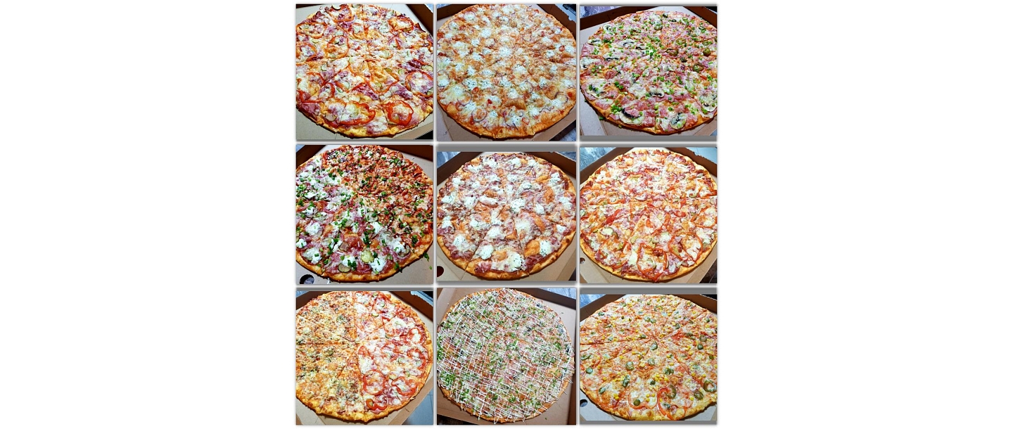 Various, traditional and exotic pizzas