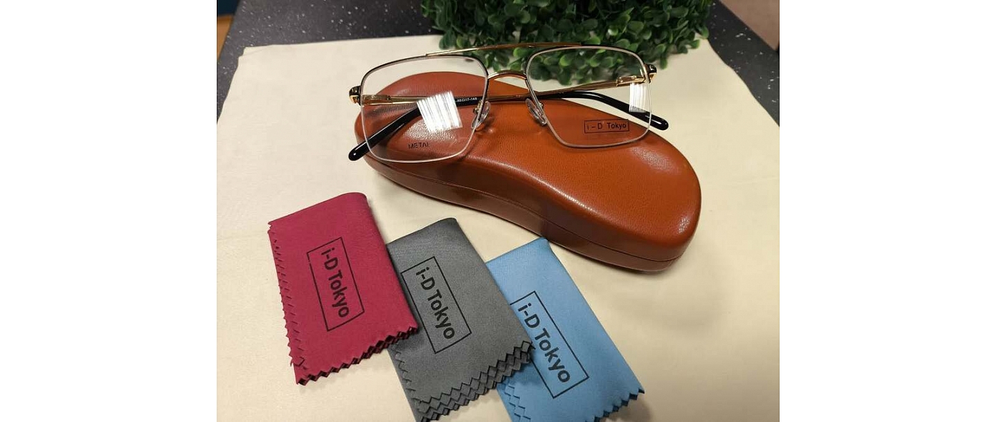 Eyeglass care wipes and iD Tokyo glasses