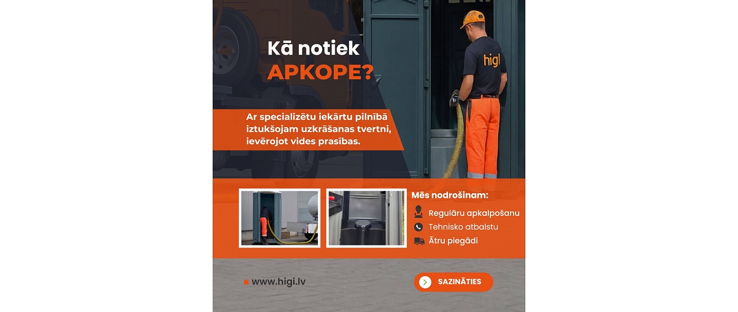 Tualetes apkope ar specializētu iekārtu.