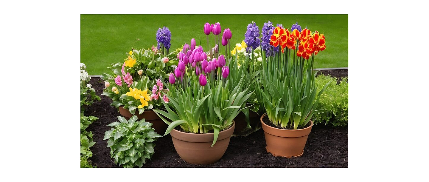 Tulips and daffodils growing in pots