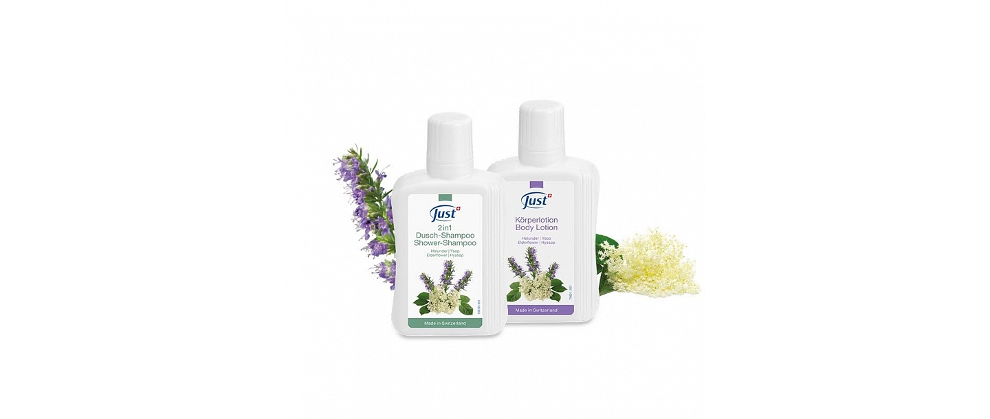 JUST Elderberry and Hyssop Shower Shampoo and Body Lotion