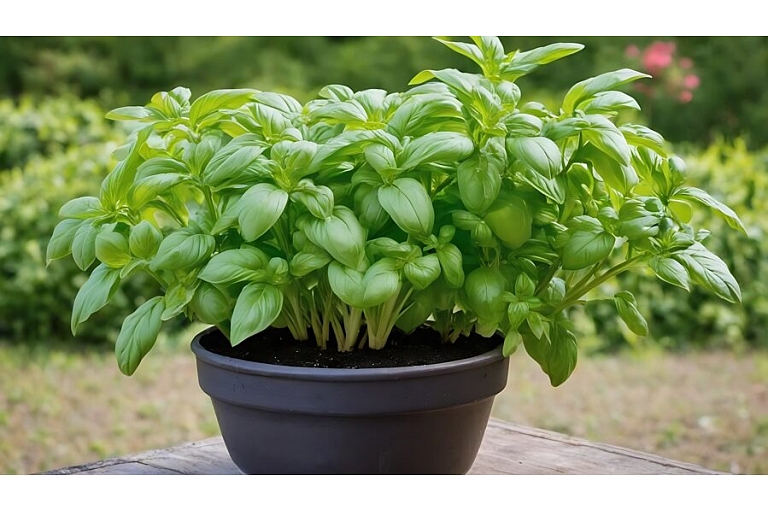 Growing basil in a pot