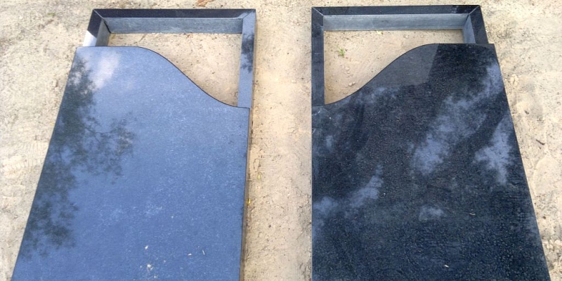 Granite vases, curbs. Engraving in cemetery