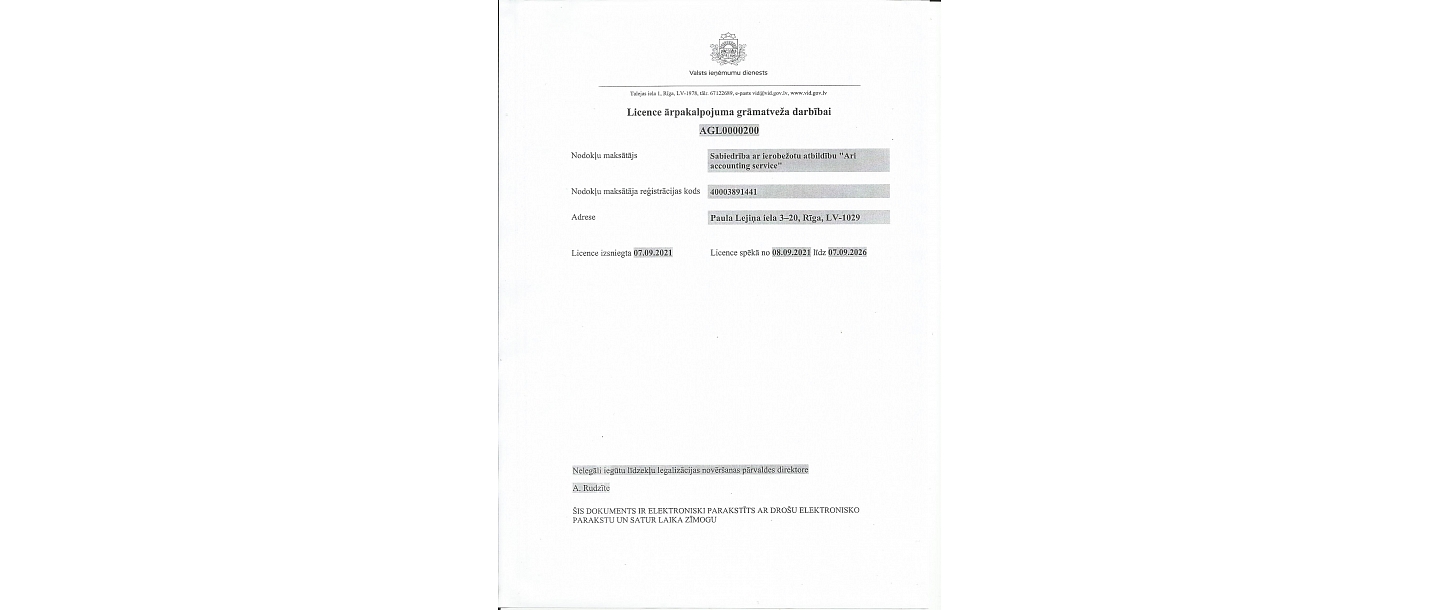 Licence ārpakalpojuma grāmatveža darbībai