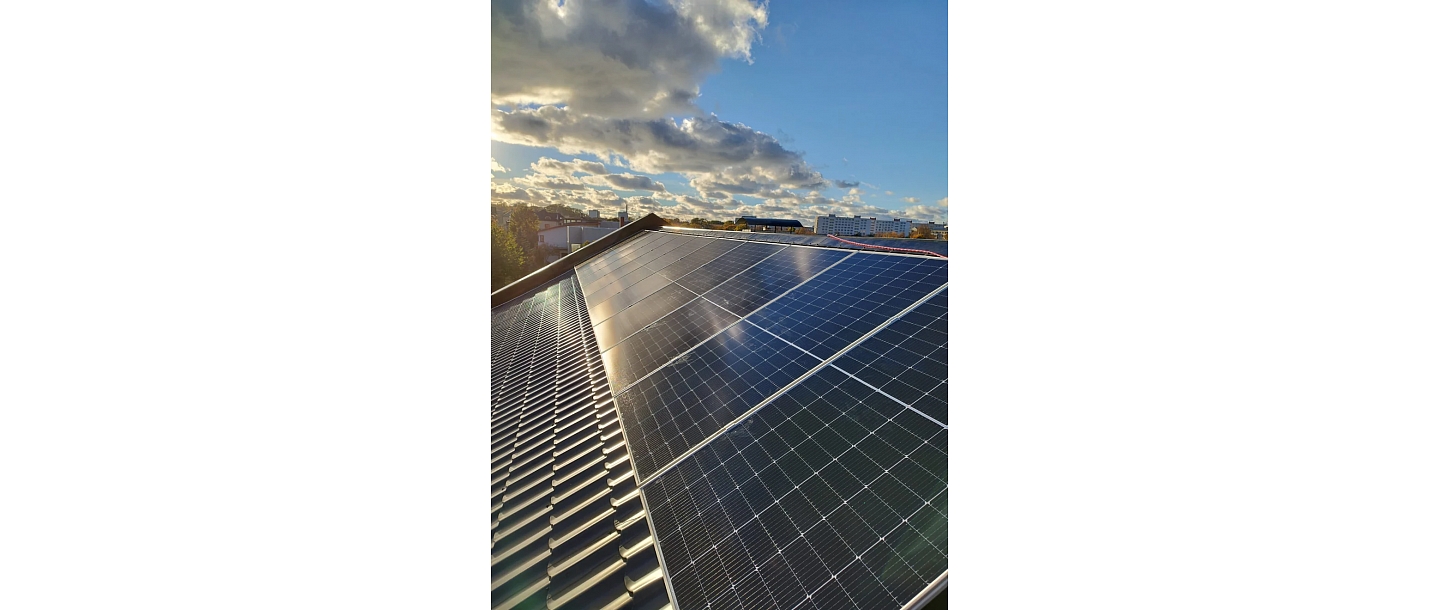 Solar panel system on the roof in sunny weather