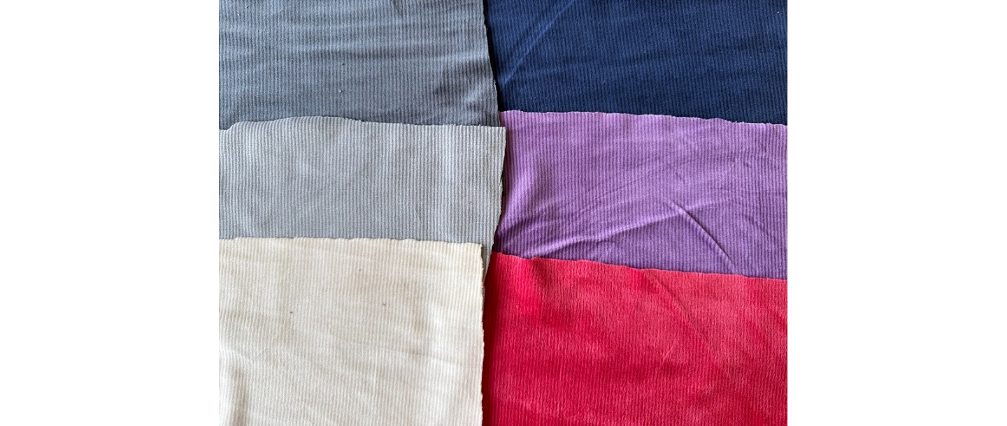 Fabric samples in different colors – cotton, knitwear and other materials