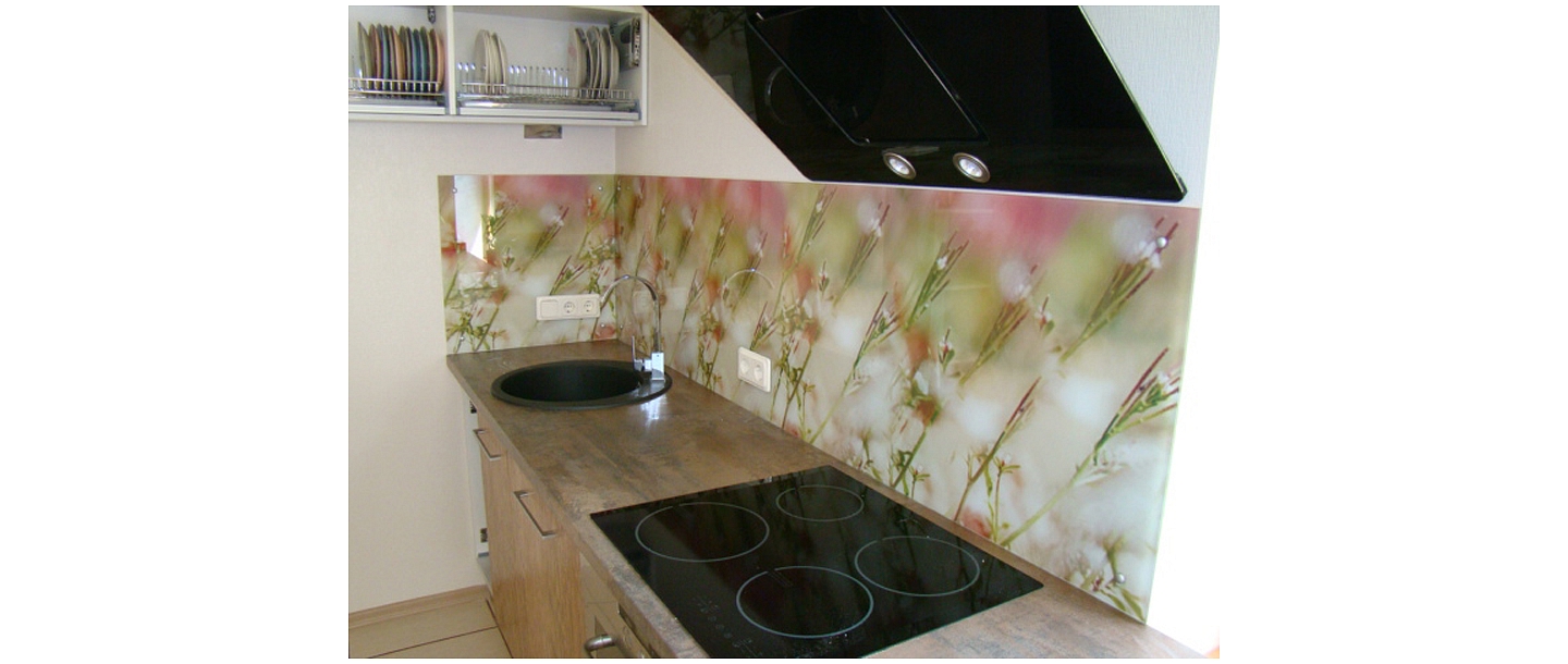 Kitchen glass panel with photo film &quot;Meadow flowers&quot;