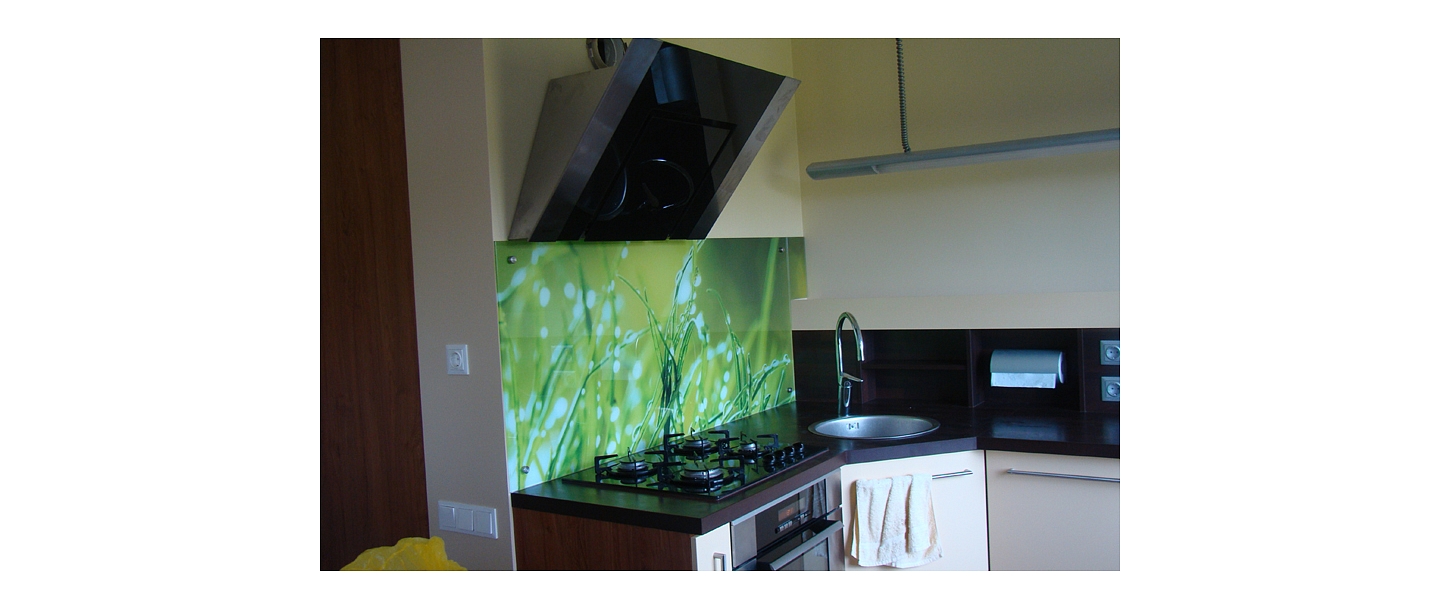 Kitchen glass panel with photo film &quot;Hall&quot;