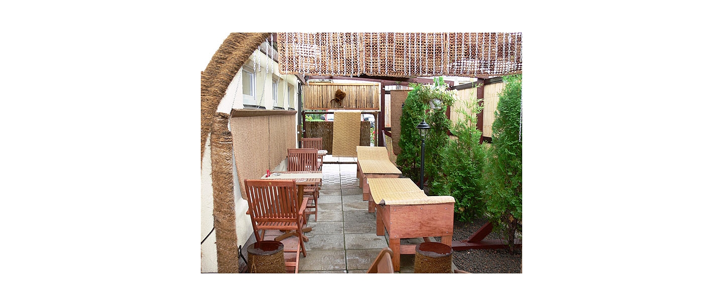 Sauna with outdoor terrace and bar