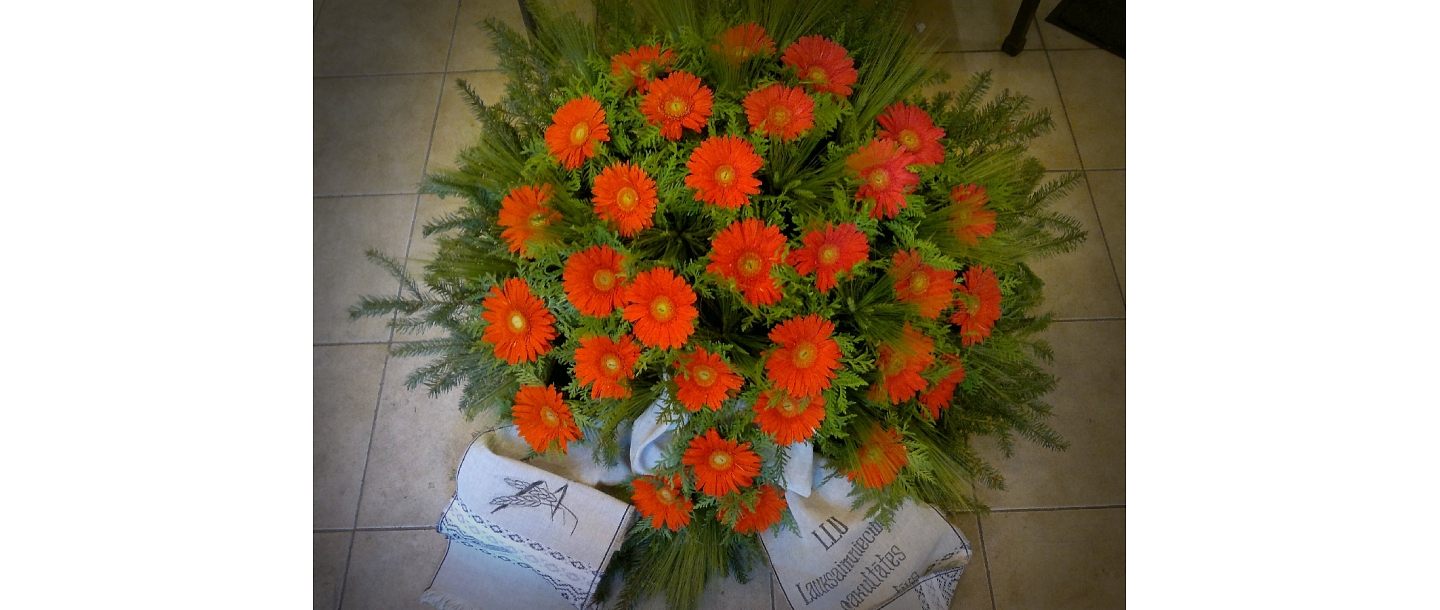 Funeral wreaths and ribbons in Jelgava