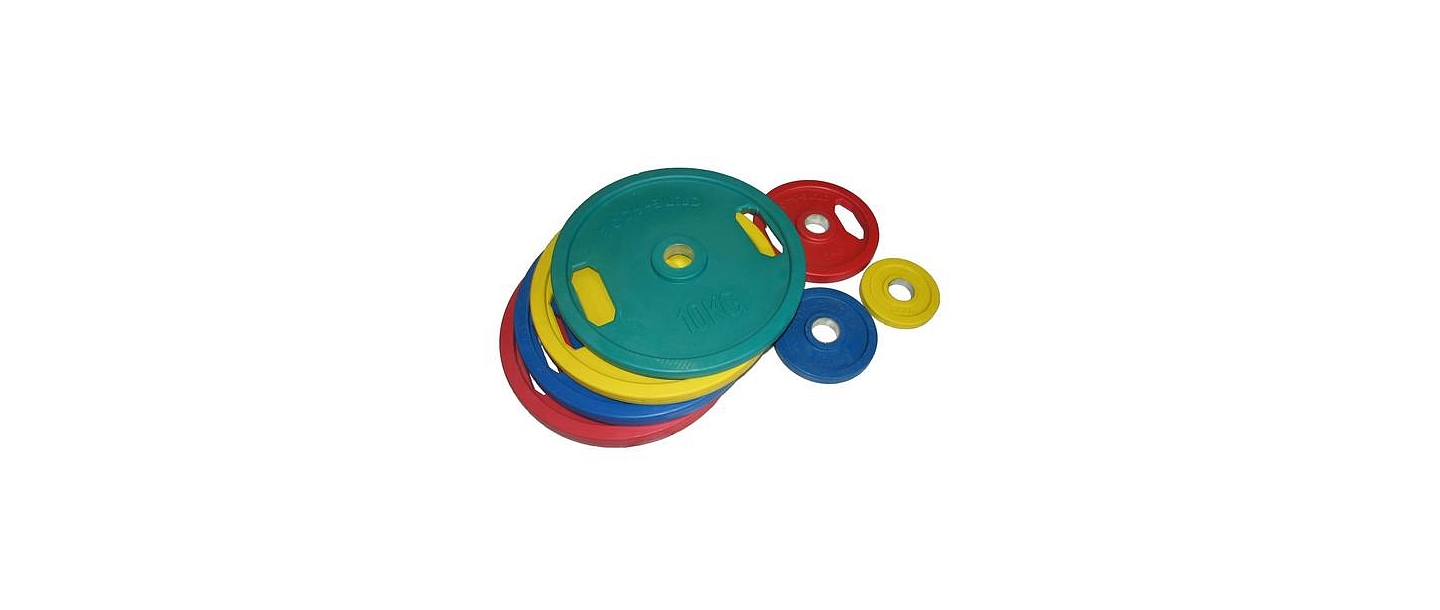 Weight plates are colored, rubberized, LTD Sporta Sistemas