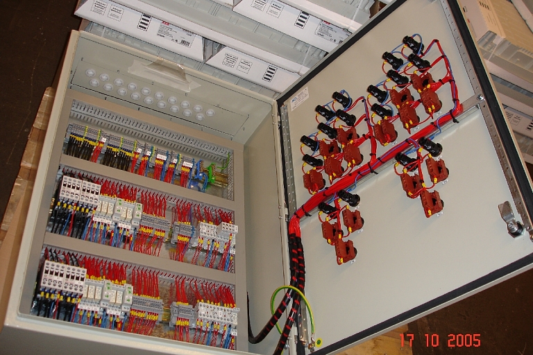 Automation control panels. switches, sockets, cables, wires