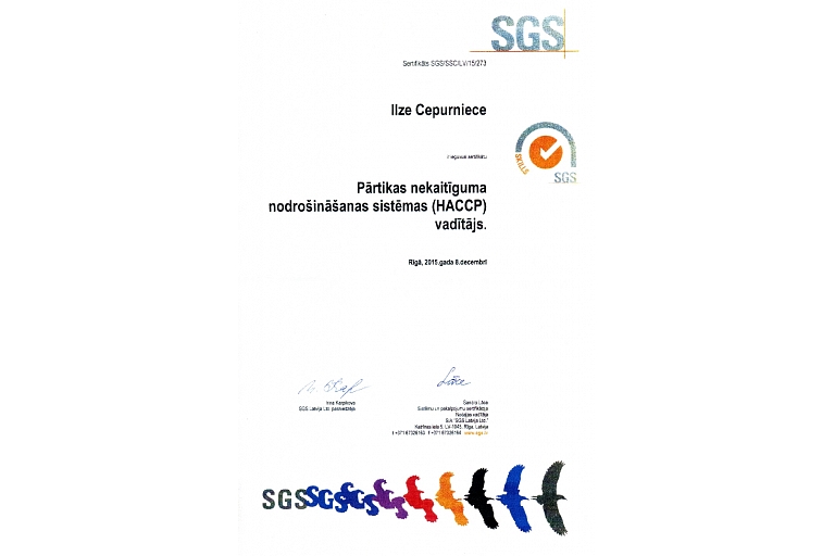 Certificate of manager Ilze Cepurniece