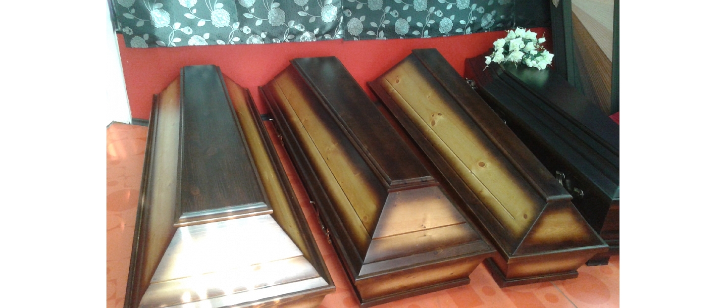 Coffins - standard, non-standard, covered with fabric, wooden coffins