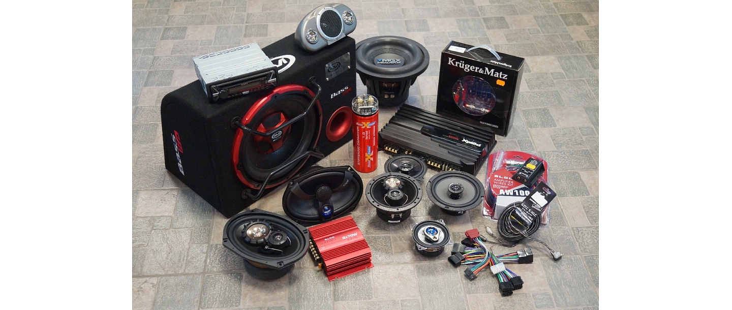 Car acoustics, autotumbas, car speakers, amplifiers, capacitors, sabwooferi, wiring sets, installation kits, tumble wires, bass loudspeakers