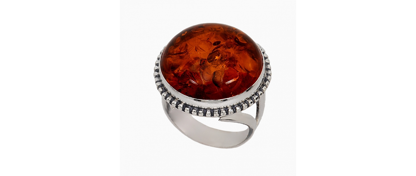 Silver ring with amber