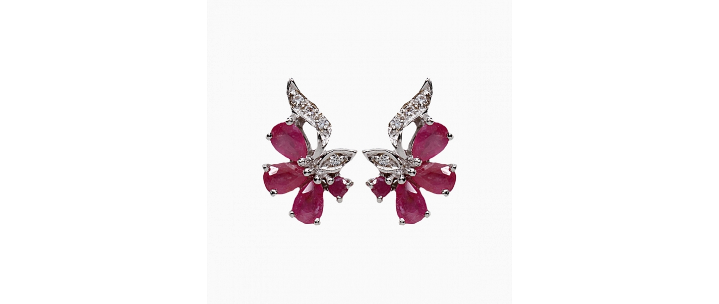 Silver earrings with a ruby