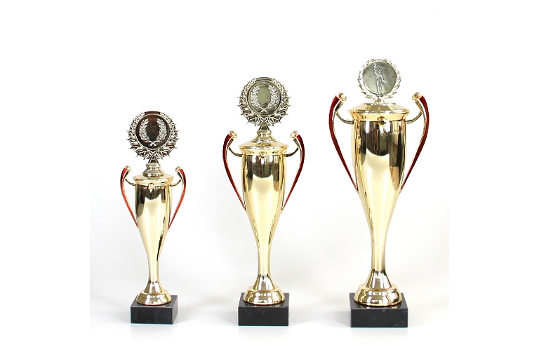 The prize is a golden cup, red