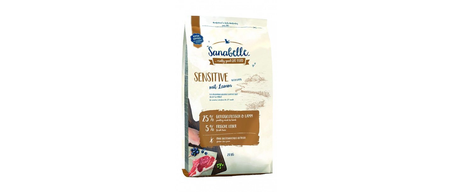 Kaķu barība Sanabelle ar jēra gaļu jutīgiem 10 kg