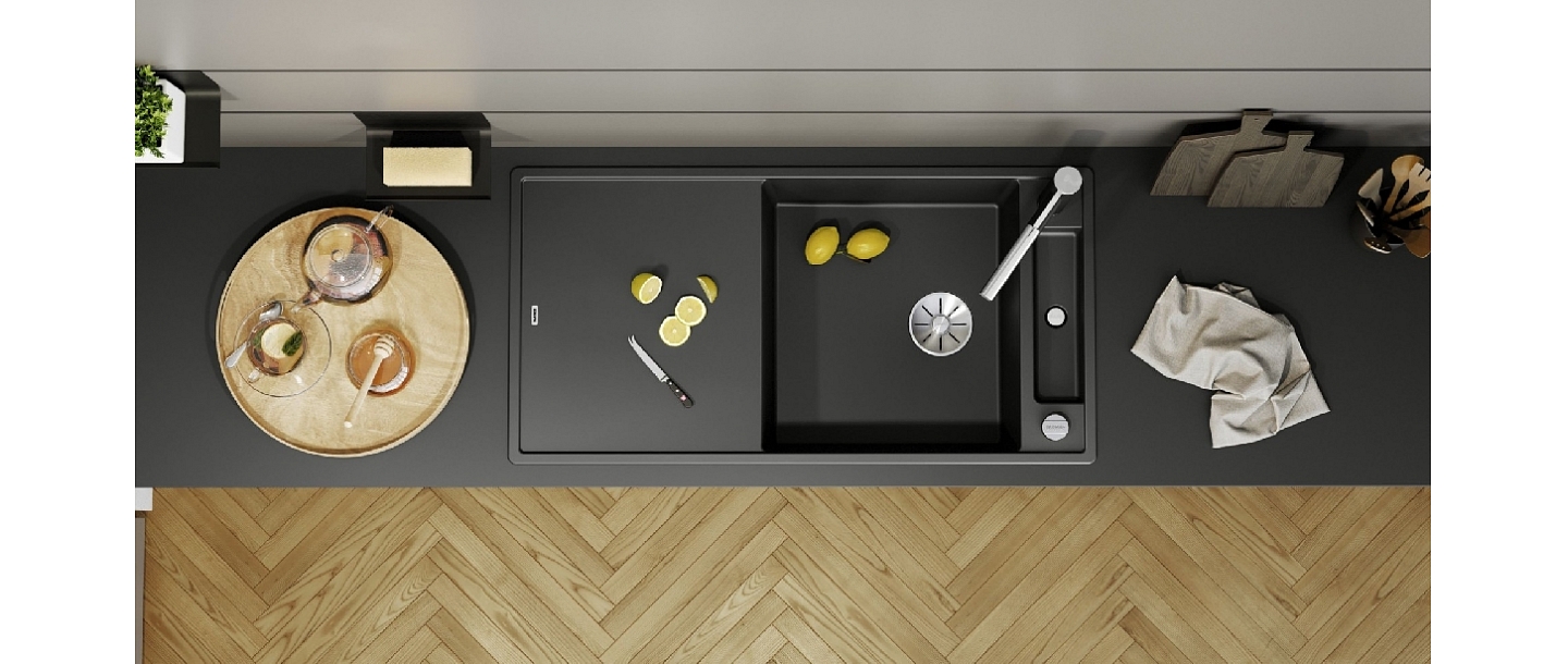 Blanco, black sink, stone mass sink, granite sink, SILGRANIT, BLANCO AXIA, INFINO strainer, INFINO