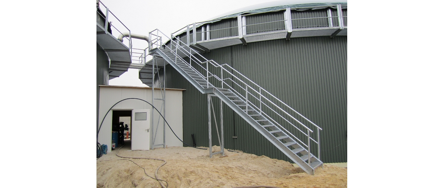 Metal structures for the biogas factory in the vicinity of Limbazi( stairs, railings, floor grids, pipe connections, covers for biomass containers, etc.)