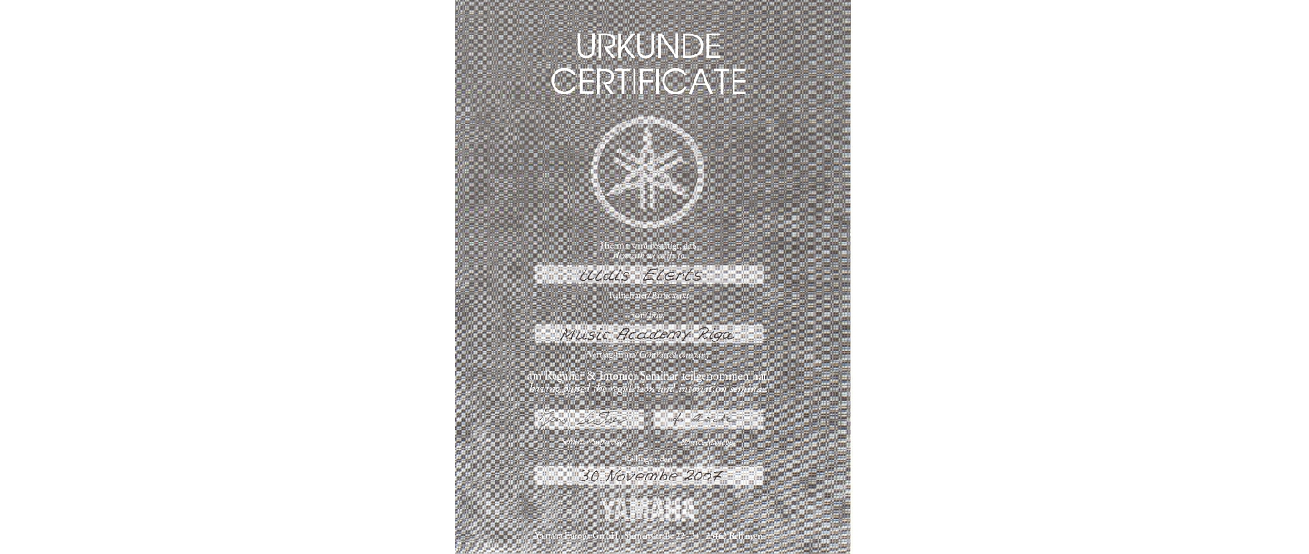 Сертификат Yamaha