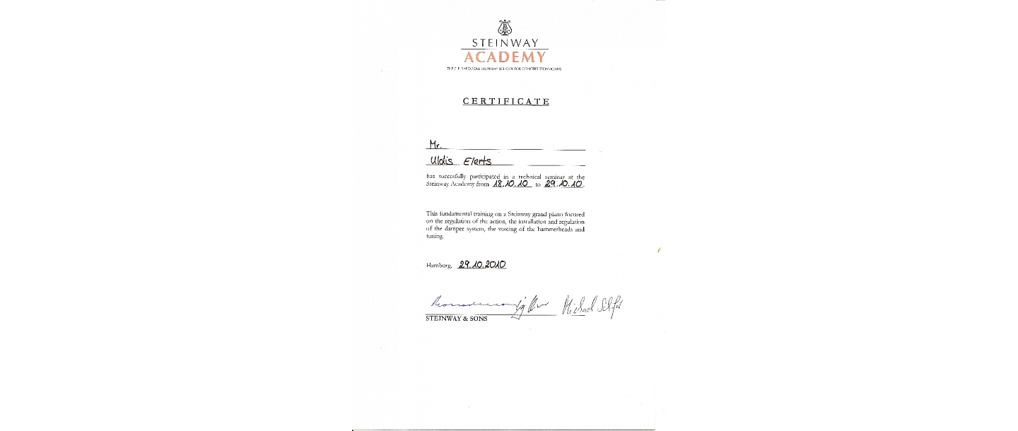 Сертификат Steinway