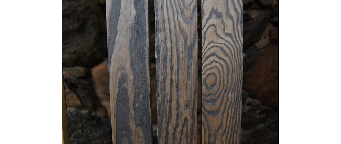 Scratched, painted wood