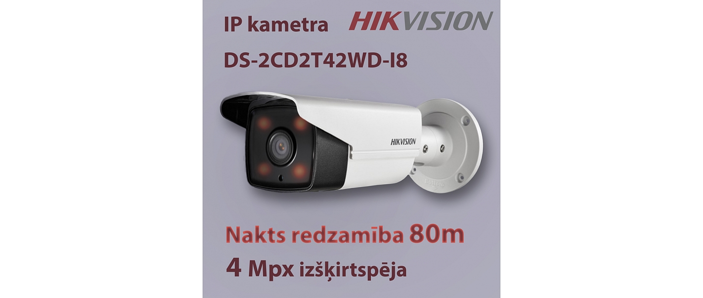 IP kamera Hikvision DS-2CD2T42WD-I8. Izšķirtspēja 4 Mpx. Nakts redzamība līdz 80 m