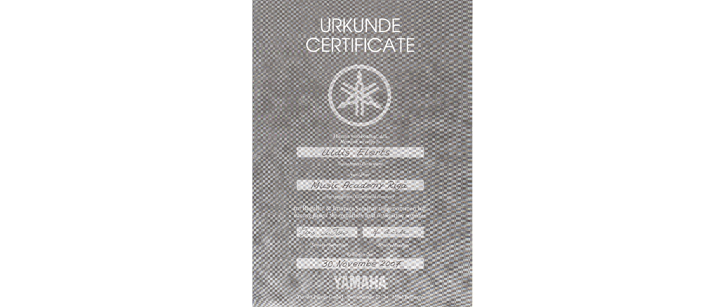 Сертификат Yamaha
