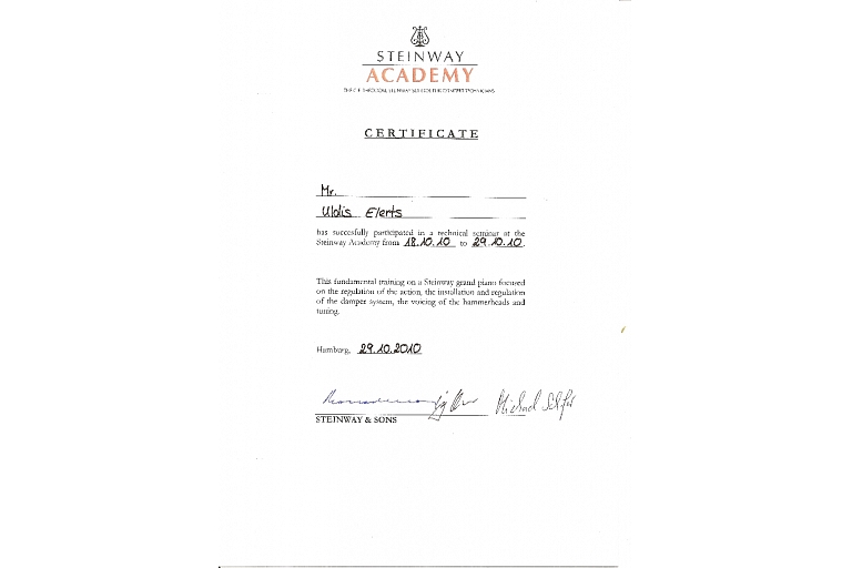 Steinway certificate
