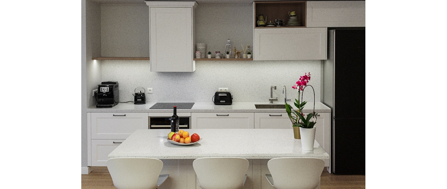 Virtuves virsma un sala no Corian ® materiāla
