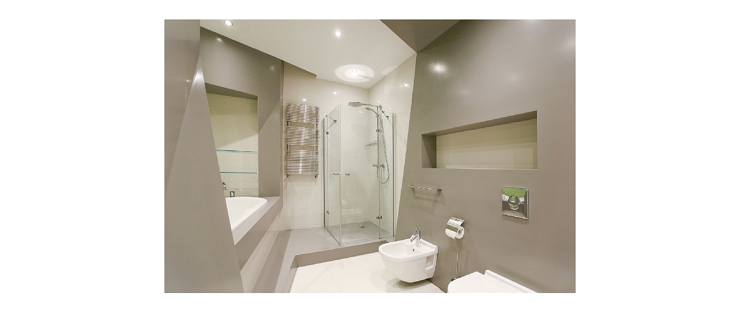 Облицовка стен ванной комнаты и душевой поддон из материала Corian®