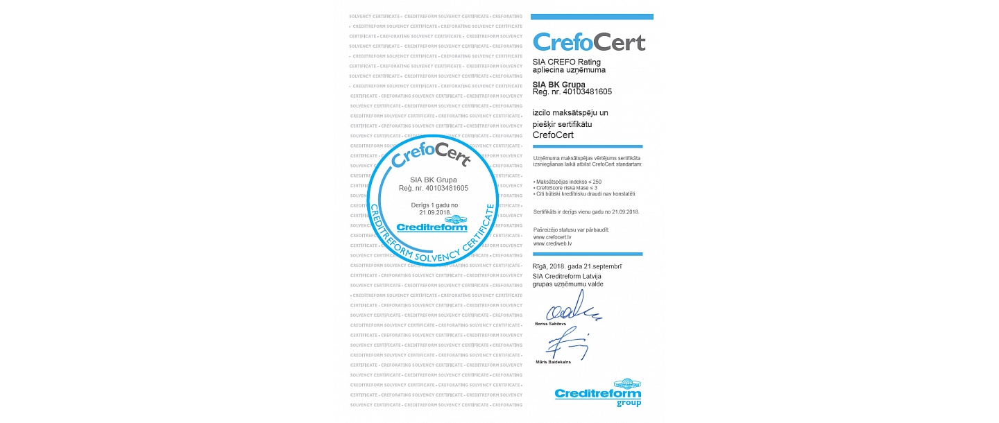Bk Group Certificate of Excellent Solvency