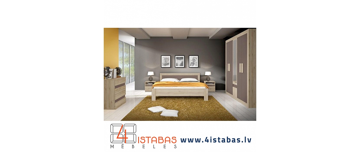 Light bedroom furniture, bed, closet, chest of drawers, furniture online store Latvia Riga furniture online