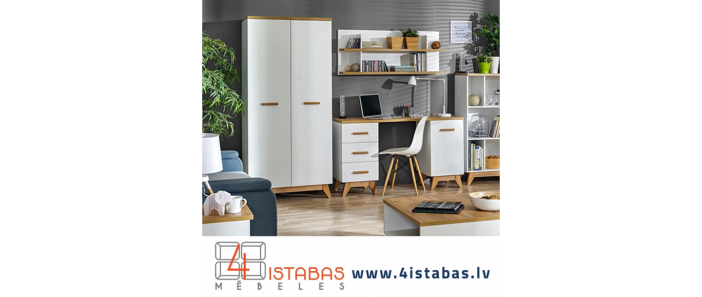 white living room, wooden furniture, tasteful interior, online furniture store Latvia Cēsis furniture online