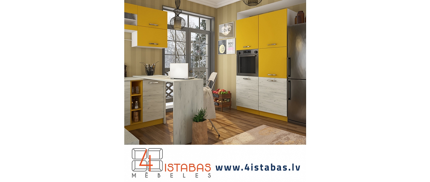 яркая кухонная техника, желтая кухня, интернет-магазин мебели Латвия Цесисская мебель онлайн