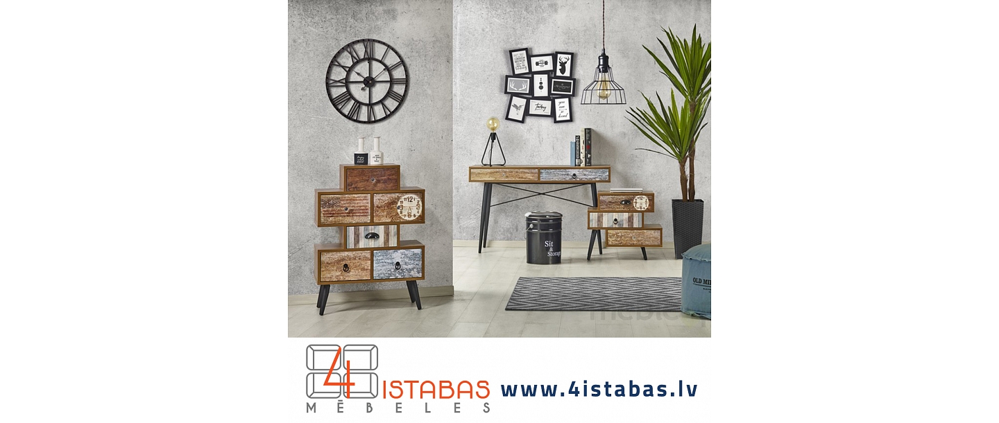 Stylish shelves and chests of drawers with a print in retro style, furniture online store Latvia Valmiera Vidzeme furniture online